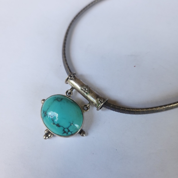 Handmade Vintage Turquoise slide pendant sterling silver necklace vintage - Picture 3 of 6